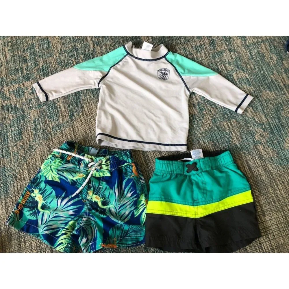 baby boys 12 month rash guard shorts set swim suit lot